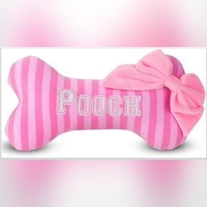 Dog Toy Plush Bone Pillow - Small To Medium Breeds - Pink Striped Toy With Bow
